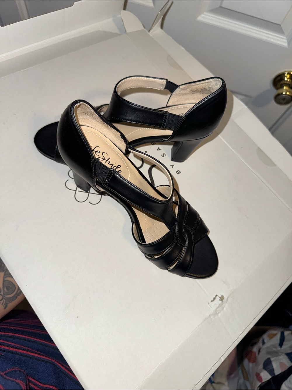 Life Stride Black Strappy Mid Heel Sandals